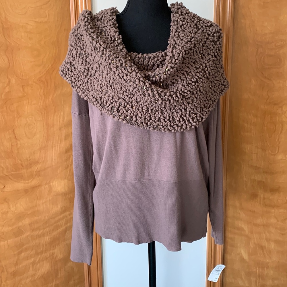 Neiman Marcus Off Shoulder Sequin Oversized Cowl Neck Sweater